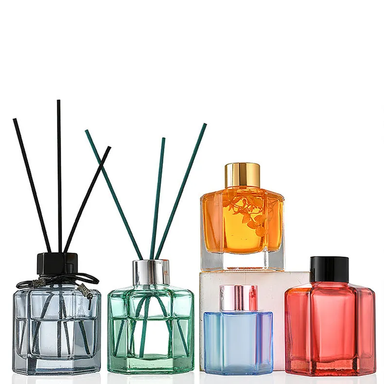 120ml Transparent Six-edged High Material Multiple Color Bottle Expanding Fragrance  Glass Bottle Jar