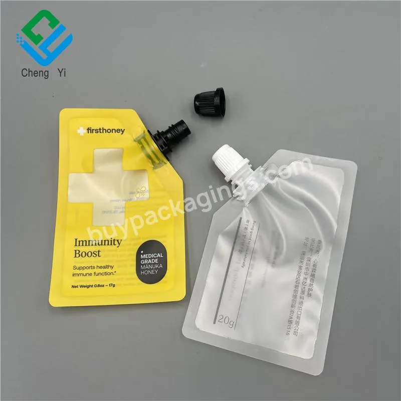 20g Plastic Pouches With Spout Food Liquid Refillable Packaging Bag Recycled Stand Up Squeeze Honey Jelly Spout Pouch - Buy Custom Honey Liquid Drink Pouch With Spout Logo Eco Friendly,Reusable Food Liquid Pouch.