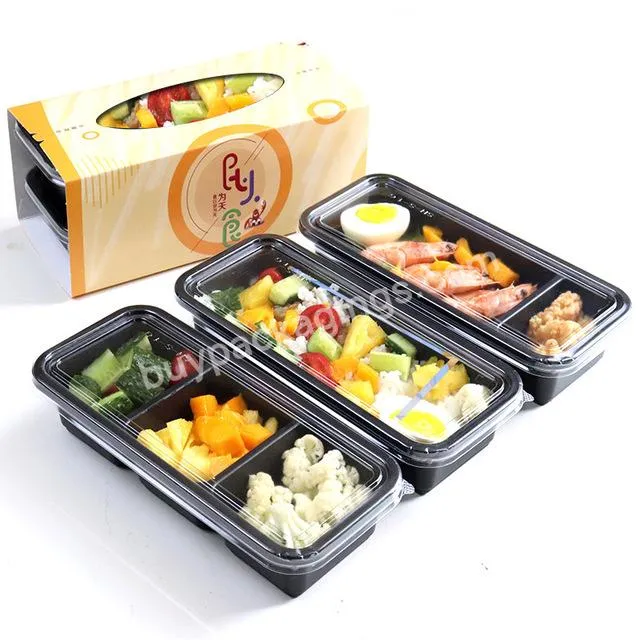 3 Compartment Japanese Black Sushi Takeaway Disposable Fast Food Packaging Lunch Box With Lid