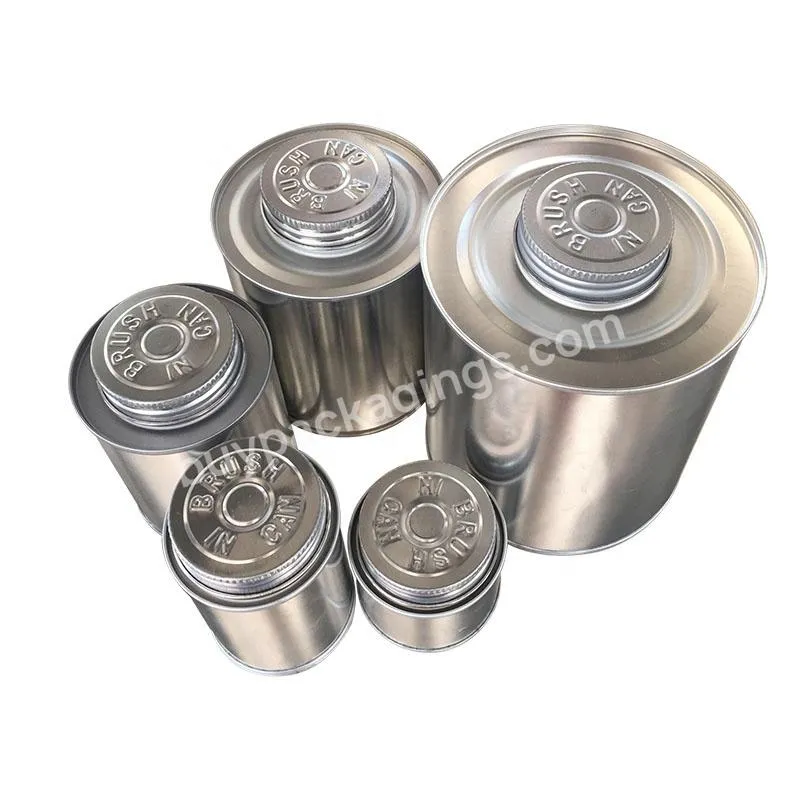 4oz 8oz 16oz 32oz Empty Screw Top Round Metal Tin Cans With Bristle Brush For Pvc Adhesive Glue Packaging - Buy Screw Top Metal Can,Metal Tin Can Round,Pvc Glue Tin Can.