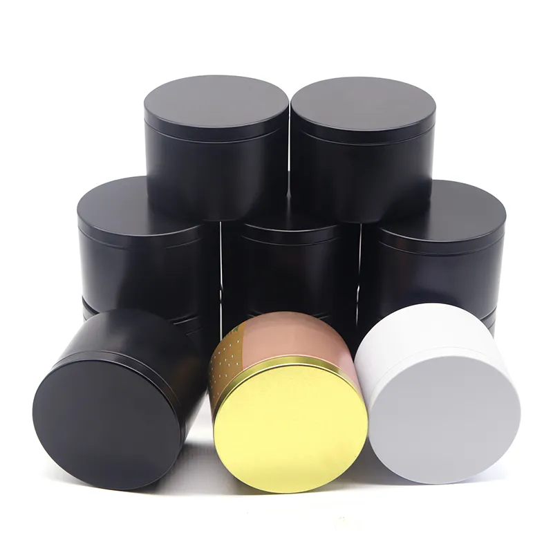 4oz 8oz 16oz matte black candy tin cans decorative storage metal tin box cosmetic empty round travel tin candle