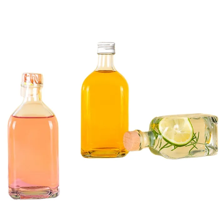 500ml  Transparent Square Wine With Wooden Stoppers Aluminum Caps For Liquid  Drinks Glass Bottle