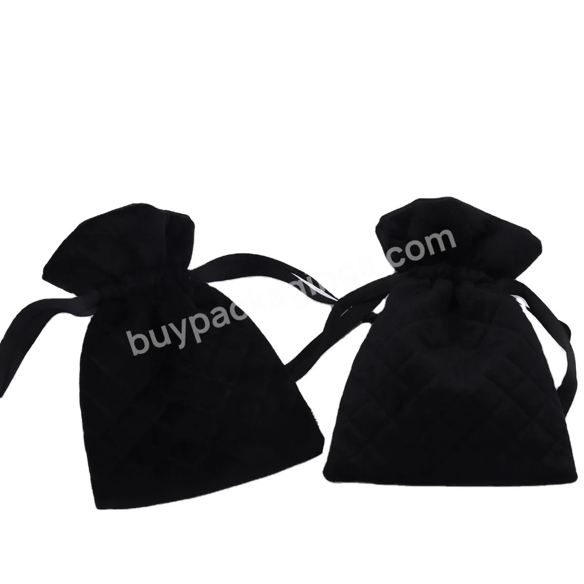 Accept Custom Logo Size Velvet Material Drawstring Bag Black Soft Velvet Jewelry Gift Packaging