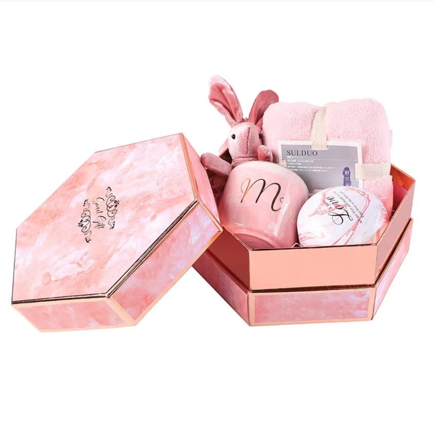 Accept custom pink marble  hexagonal box for packaging with logo