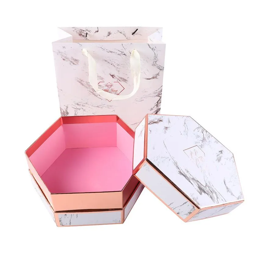 Accept custom pink marble  hexagonal box for packaging with logo