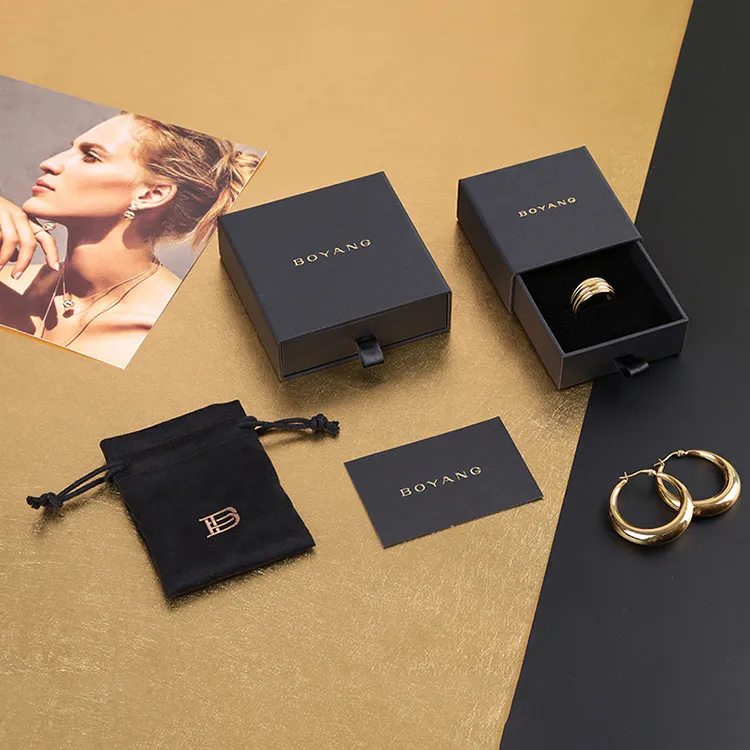Boyang Luxury Paper Black Jewelry Drawer Bangle Bracelet Box Packaging with Logo Custom