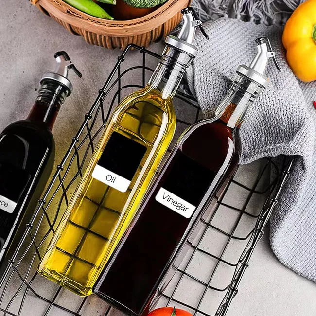 Bulk 500ml Clear Square Vinegar Olive Oil Dispenser Glass Bottle with Pour Spout