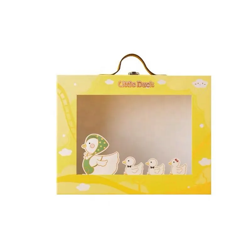 Children's collection of toys clothes and gift packaging boxes with transparent windows
