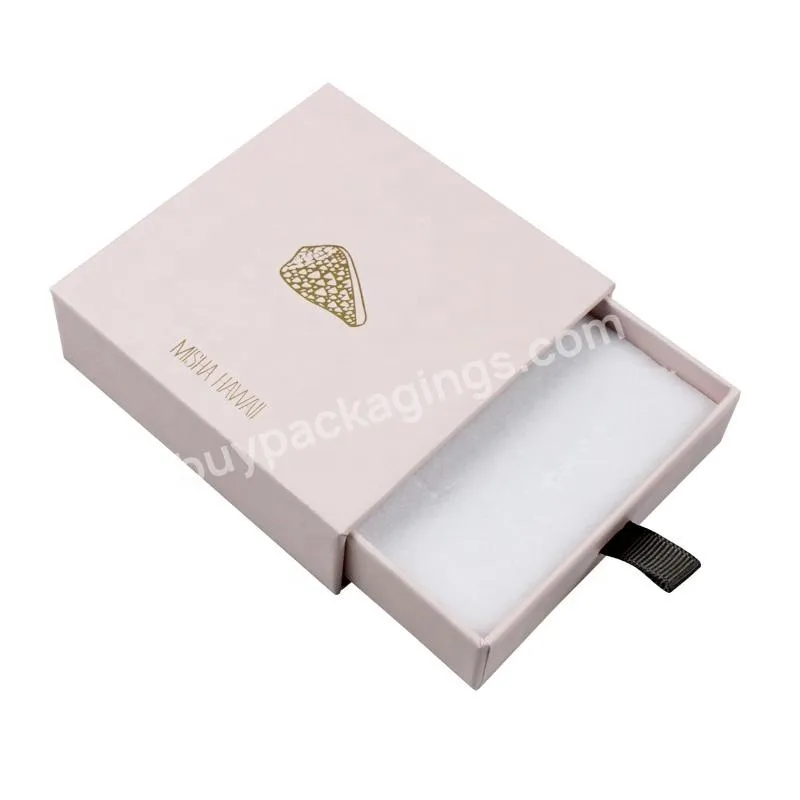 China Printed Custom Subscription Gold Foil Logo Pink Drawer Jewelry Box Manufacturer