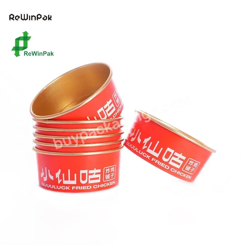 Chinese Factory For Disposable Paper Bowl Gold Foil Disposablle Paper Salad Bowl With Transparent Plastic Lid Cover