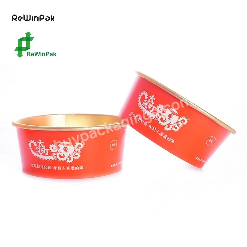 Chinese Factory For Disposable Paper Bowl Gold Foil Disposablle Paper Salad Bowl With Transparent Plastic Lid Cover