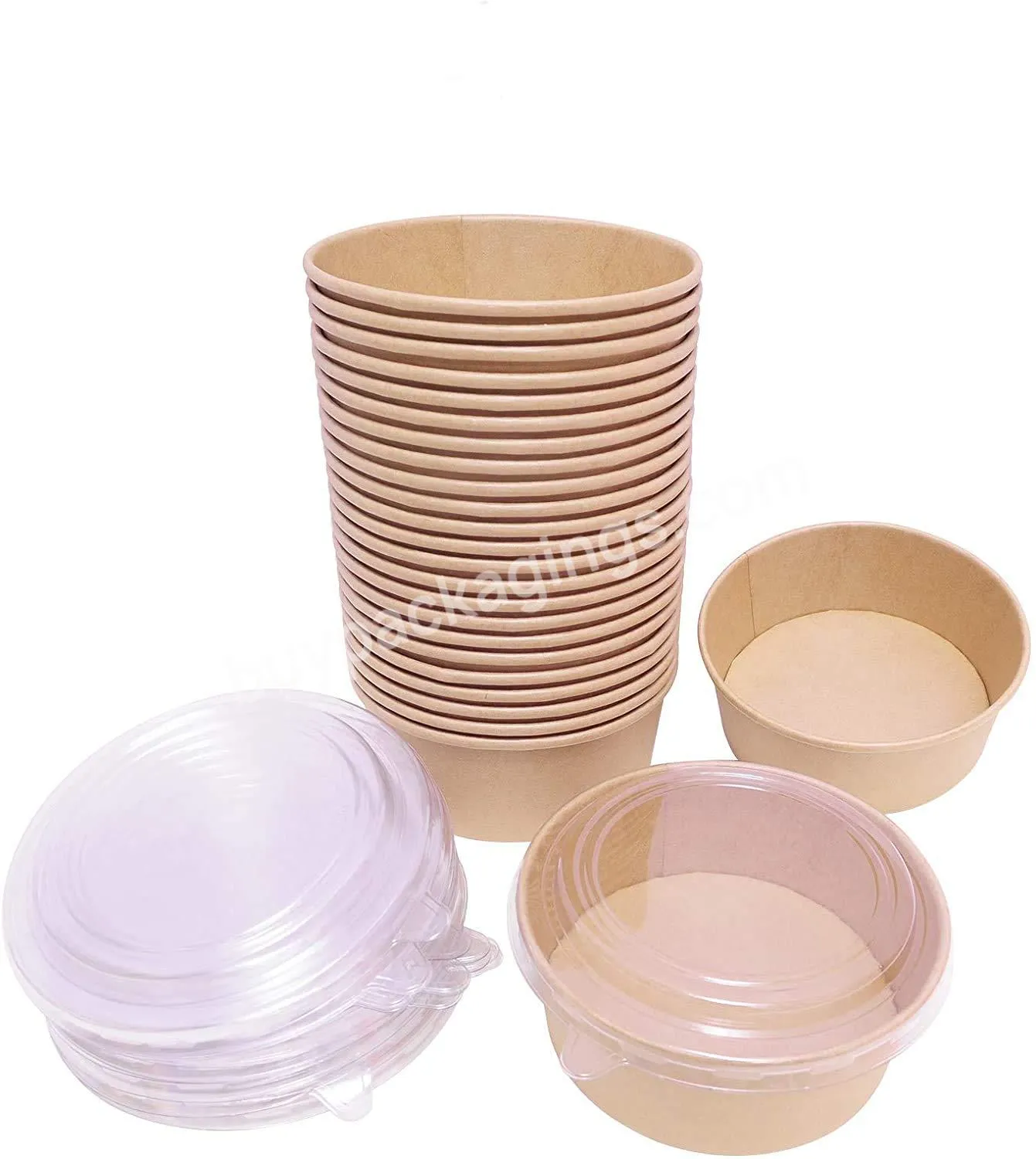 Choice Compostable Disposable Round Brown Kraft Paper Bowl With Lid For Sushi Ramen Salad And Rice