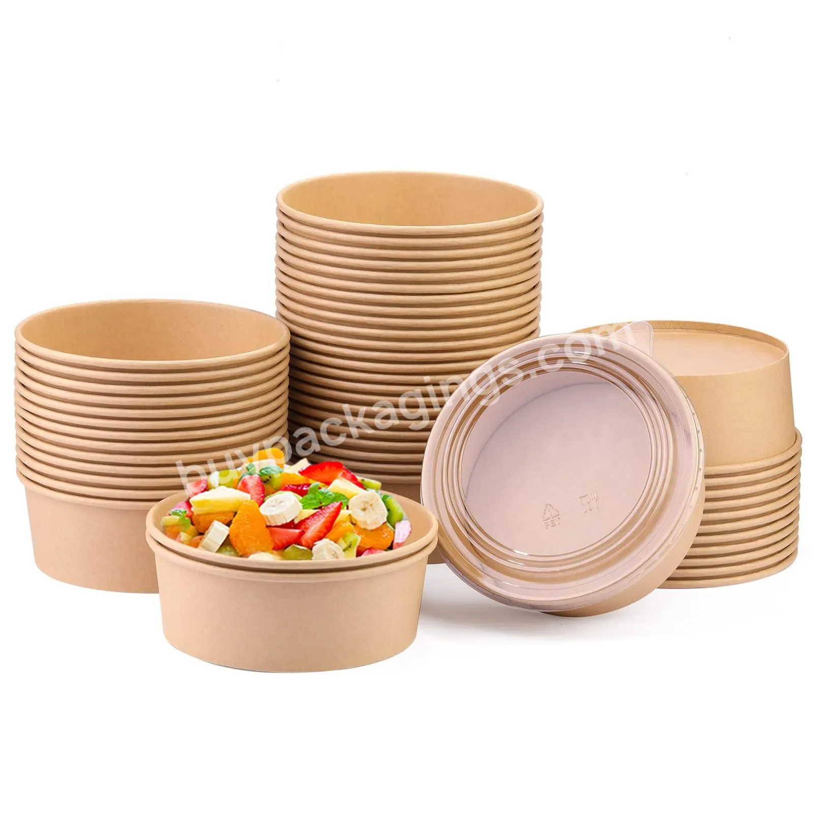 Choice Compostable Disposable Round Brown Kraft Paper Bowl With Lid For Sushi Ramen Salad And Rice