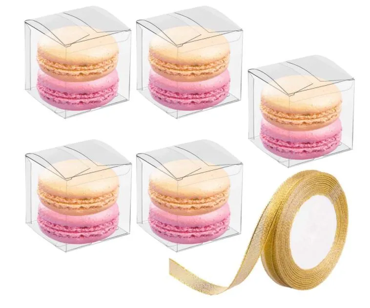 Clear Favor Boxes  3 x 3 x 3 Inch Plastic Transparent Boxes Mini Candy Cube Boxes for Macaron