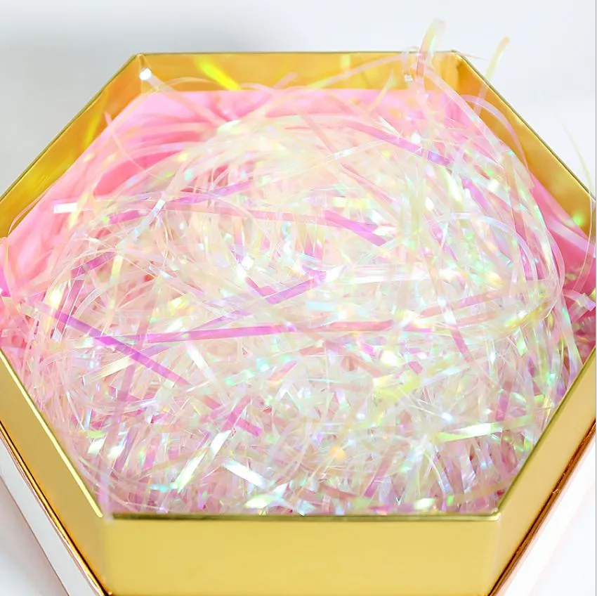 Colorful crinkle cut gift box with shredded paper filler