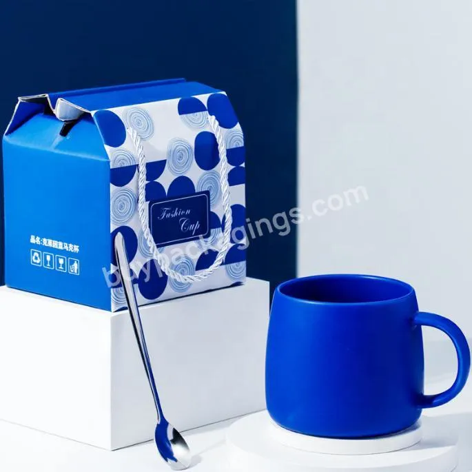 Custom 500ML Blue Ceramic Coffee Mug Tea Cup Packaging Gift Set Packaging Box With EVA Foam Inside