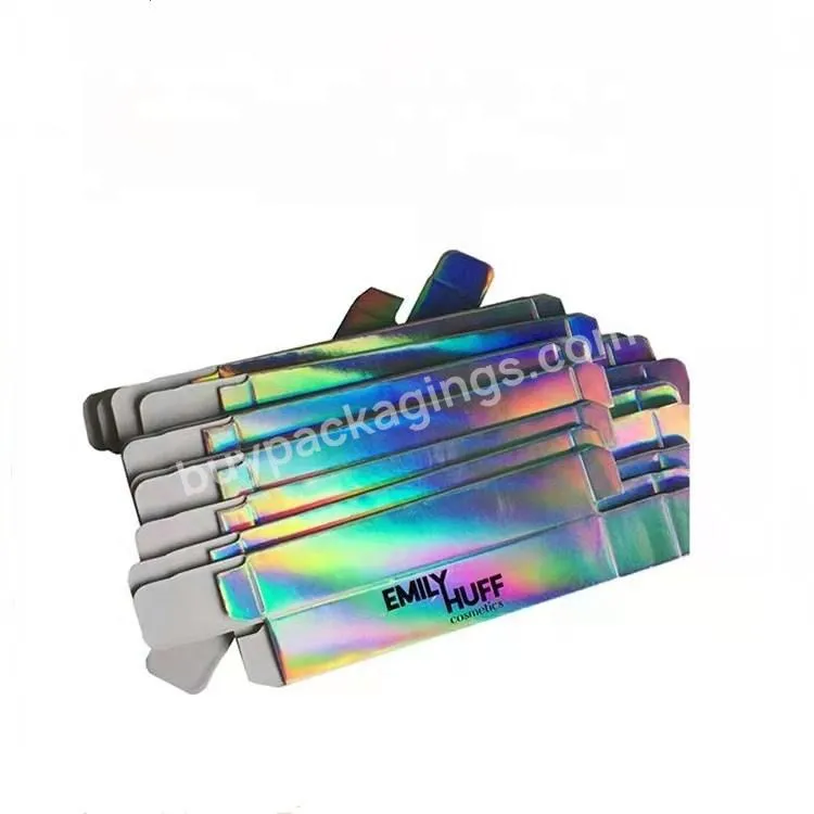 Custom Beauty Metallic Silver Hologram Cardboard Foldable Laser Printing Holographic Foil Paper Carton For Vial