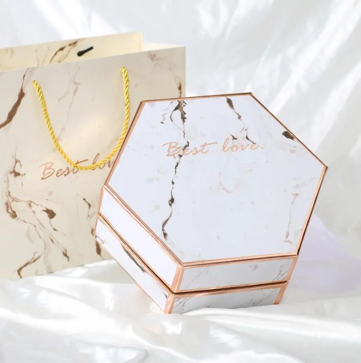 Custom Elegant Hexagon Cardboard Hat Box with Gold Foil Stamping Logo