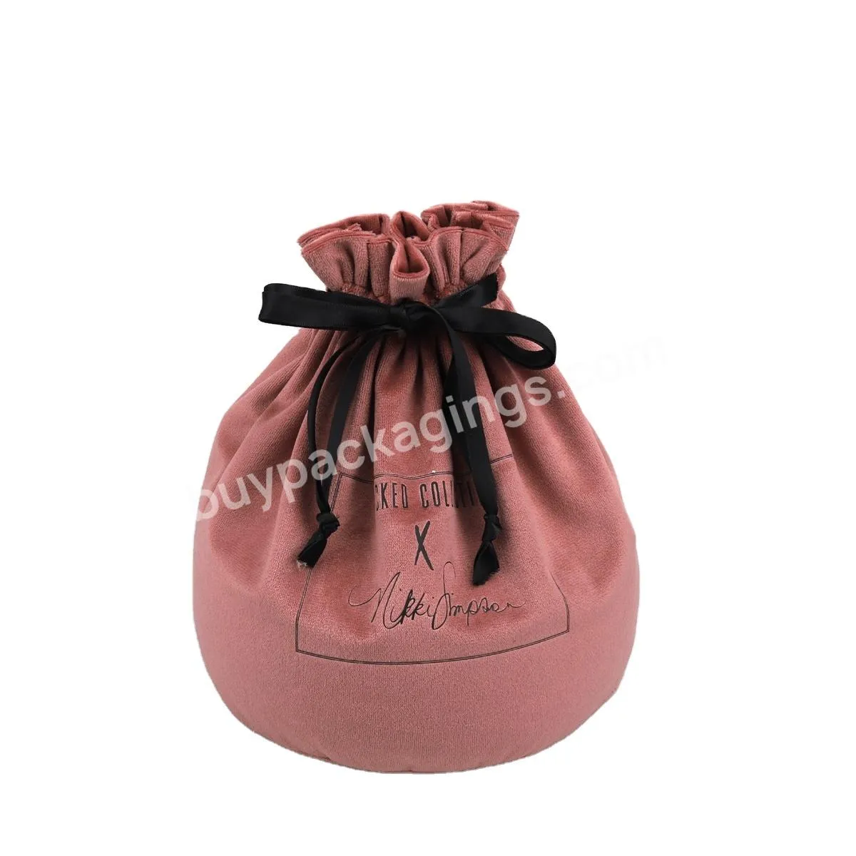 Custom Emboss Round Bottom Velvet Gift Candy Christmas Candle Dust Bag Soft Luxury Drawstring Velvet