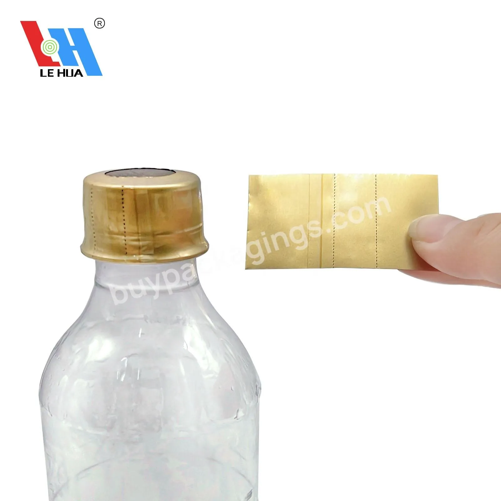 Custom Gold Heat Shrink Cap Wrap Sleeves Bands Film For Bottle Neck Top With Small Perforated - Buy Shrink Film For Bottle Neck,Shrink Wrap Sleeves Small Perforated,Heat Shrink Film For Bottle Top.