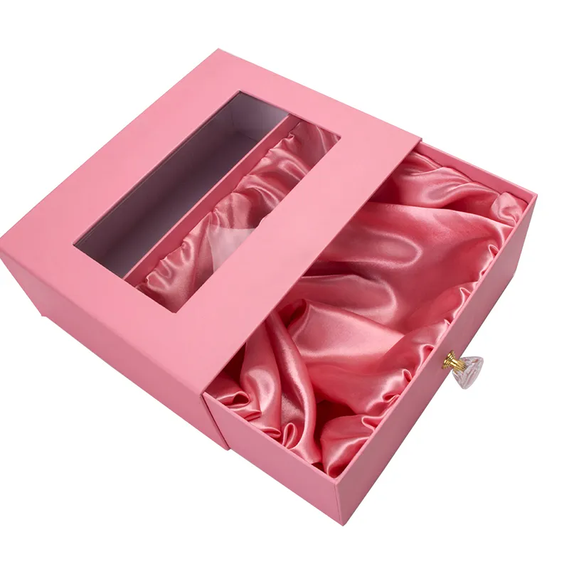 Custom hair extension packaging box or wig box with satin and crystal handle
