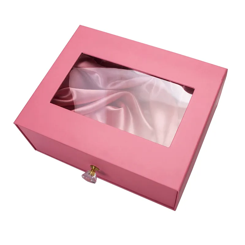 Custom hair extension packaging box or wig box with satin and crystal handle