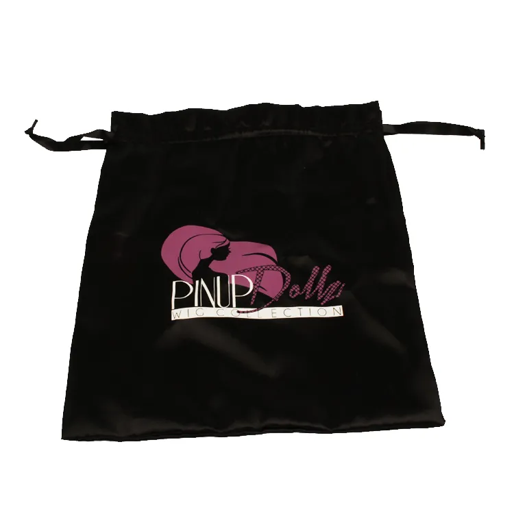 Custom Logo Black Silk Cloth Bag For wigs Hair Satin Bags