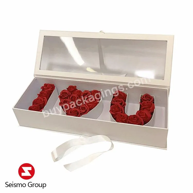Custom Logo Printed  Luxury Rectangular I Love You Flower Valentine Mom Easter Day Flower Bouquets Gift Box  With Ribbon