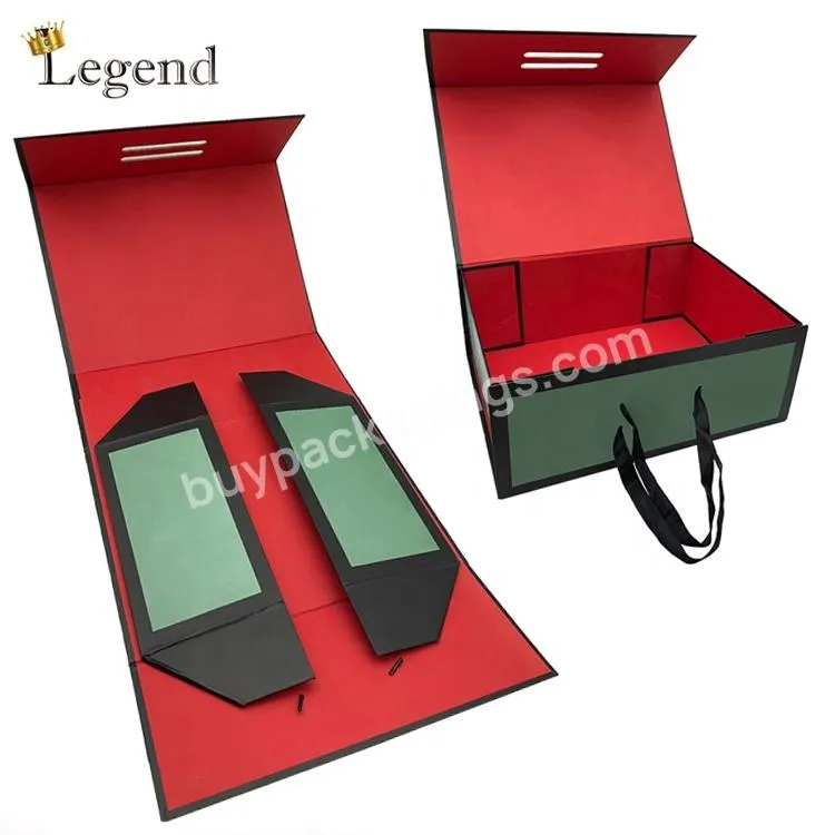 Custom Logo Printing Shoe Clothing Folding Paper Cardboard Packaging Luxury Foldable Magnetic Box With Handle