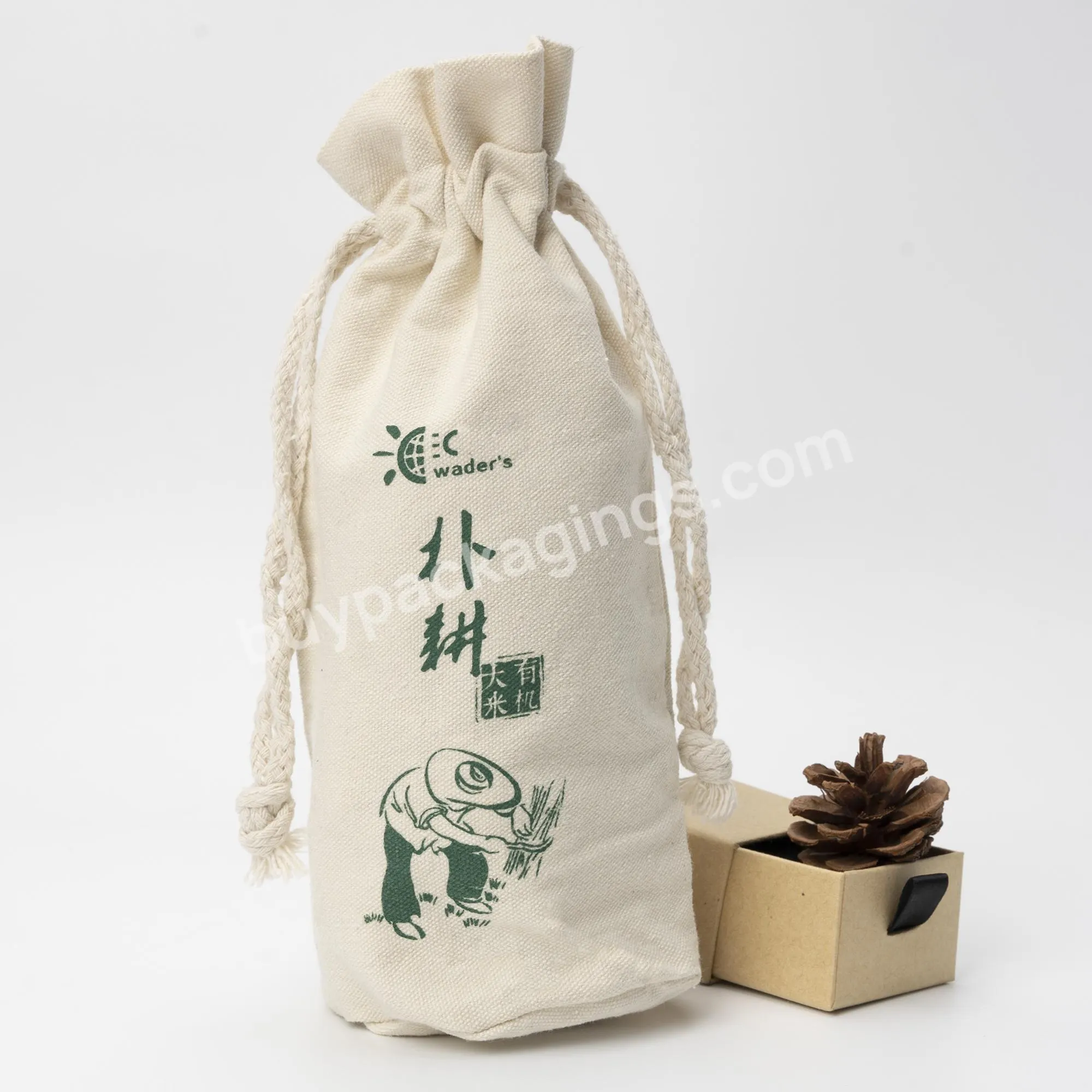 Custom Logo Silk Screen Print Organic Cotton Muslin Bags Double Shopping Pouch Canvas Drawstring Bag Dust Bag For Handbag Shoe