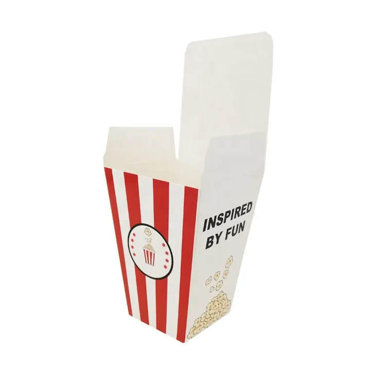 Custom Movie Theater Popcorn Red White Colored Popcorn Paper Card Boxes Wholesale With Lid