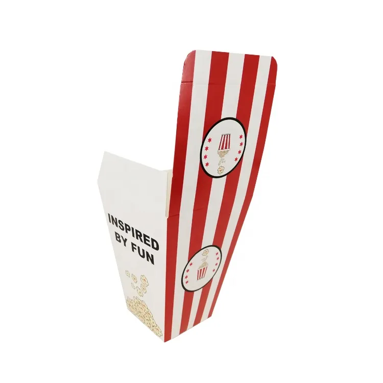 Custom Movie Theater Popcorn Red White Colored Popcorn Paper Card Boxes Wholesale With Lid