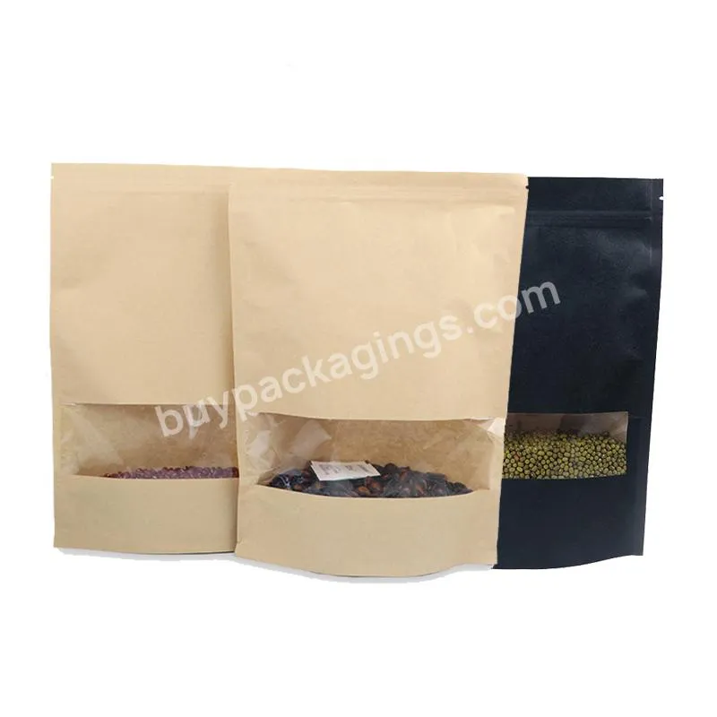 Custom Paper Kraft Pouch Food Bags Aluminum Zip Lock Stand Up Pouch With Window Free Design - Buy Aluminum Laminated Foil Zip Lock,Resealable Zipper Kraft Paper Food Packaging Bags,Kraft Paper Bag With Window And Zipper.