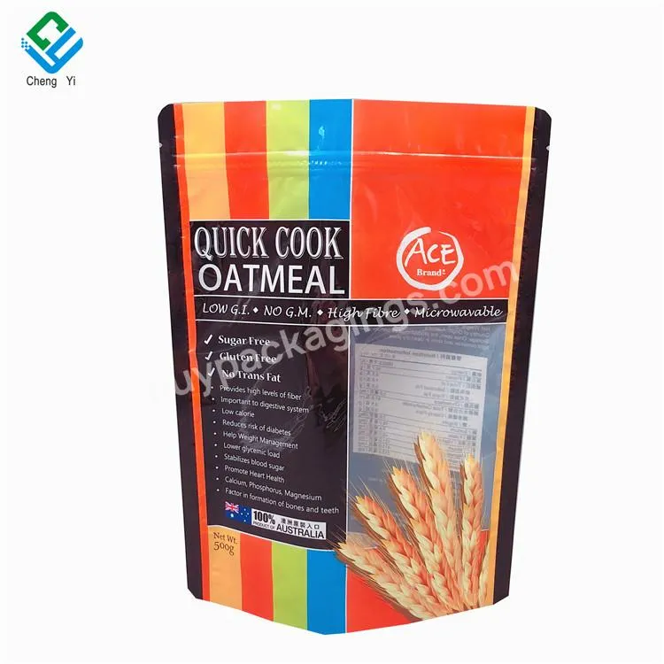 Custom Print Food Stand Up Pouch Packaging Bag 500g Flour Corn Powder Granola With Clear Window Zip Lock Bags - Buy 16 Oz Food Grade Heat Seal Plastic Bag Kraft Paper Standing Pouches For Breakfast Oats /cake Flour/maize Powder,Resealable Plastic Zip