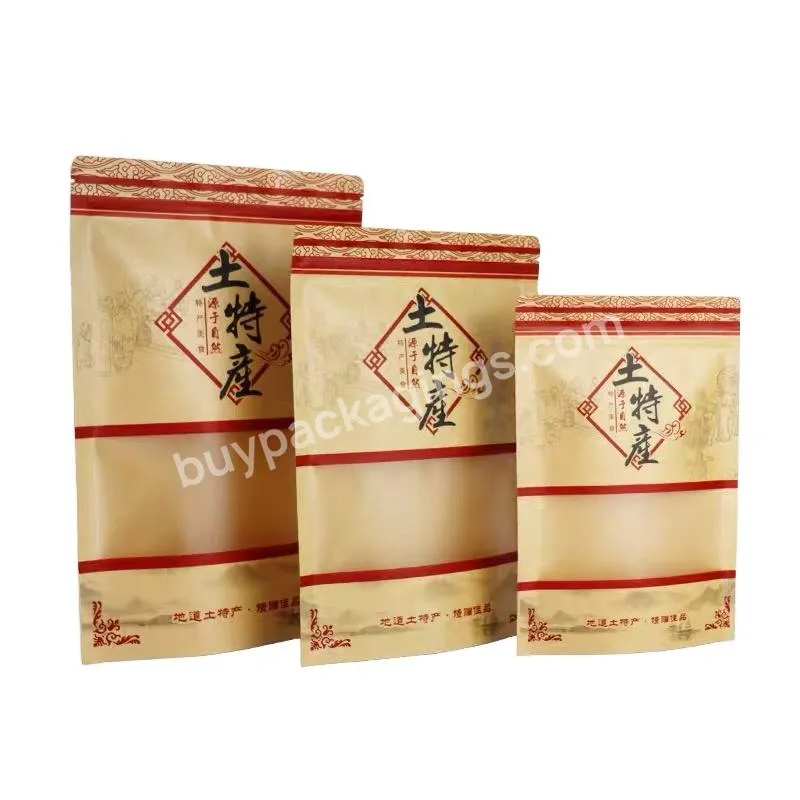 Custom Printed Biodegradable Cookie Food Packaging Ziplock Bag Brown Kraft Paper Stand Up Pouch With Zipper And Window