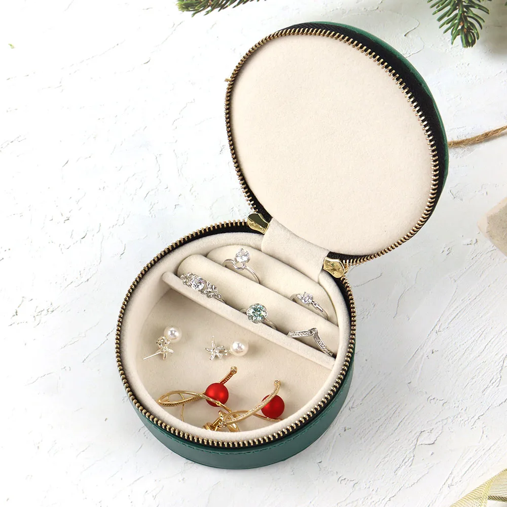 Custom round leatherette jewelry leather jewelry box travel romantic jewelry storage box kraft box for earring necklace