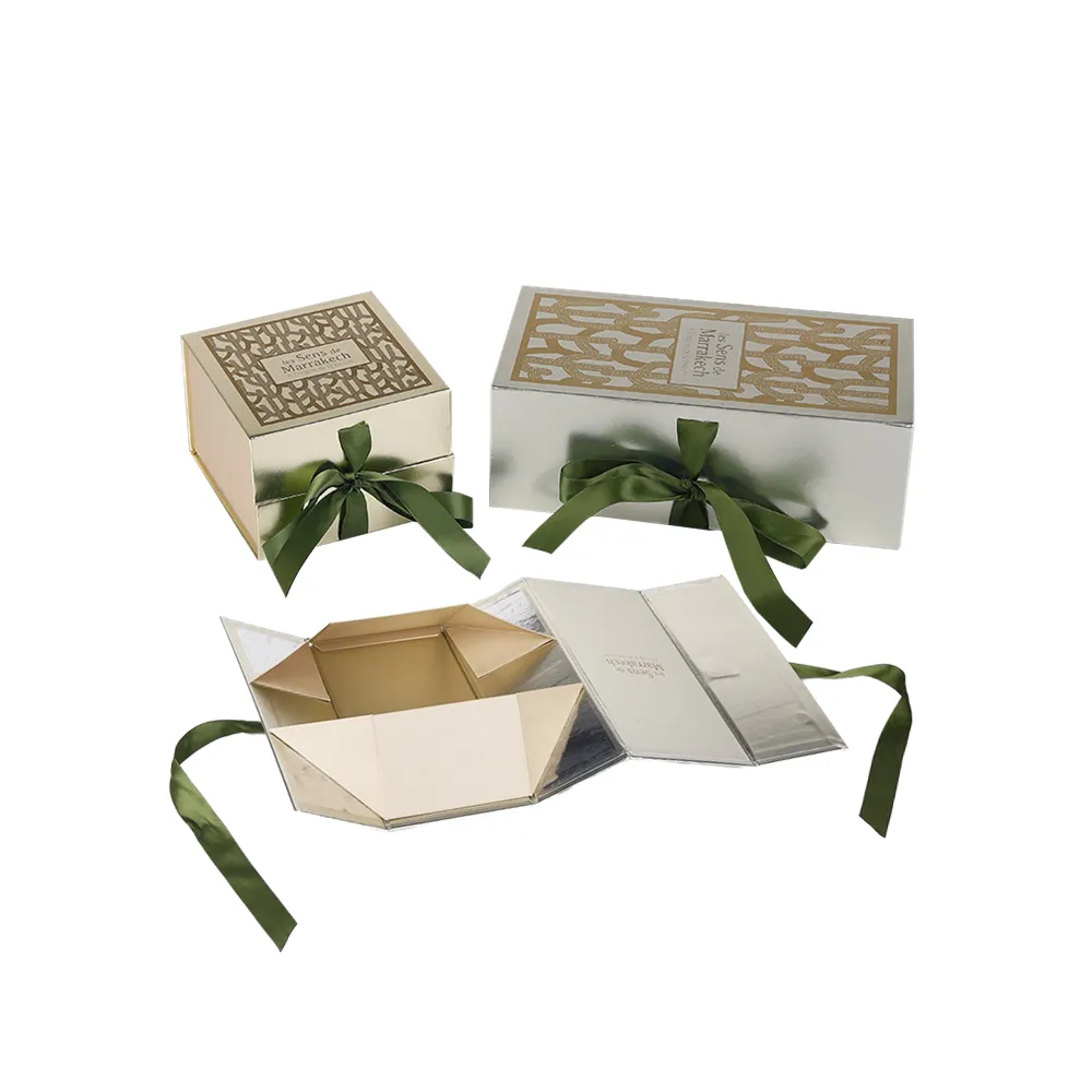 Custom Size Luxury Magnetic Ribbon Closure Flip Lid Rigid Cardboard Folding Gift Box Paper Packaging Custom Box with Logo