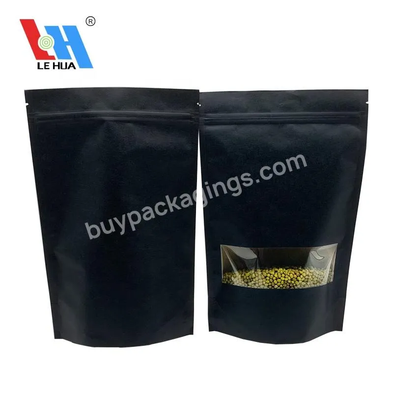 Customize Black Reusable Stand Up Pouch Kraft Paper Zip Lock Bag With Window For Food Bags With Your Own Logo - Buy Kraft Coffee Bag With Valve,Colored Kraft Paper Bag,Black Kraft Paper Bags.