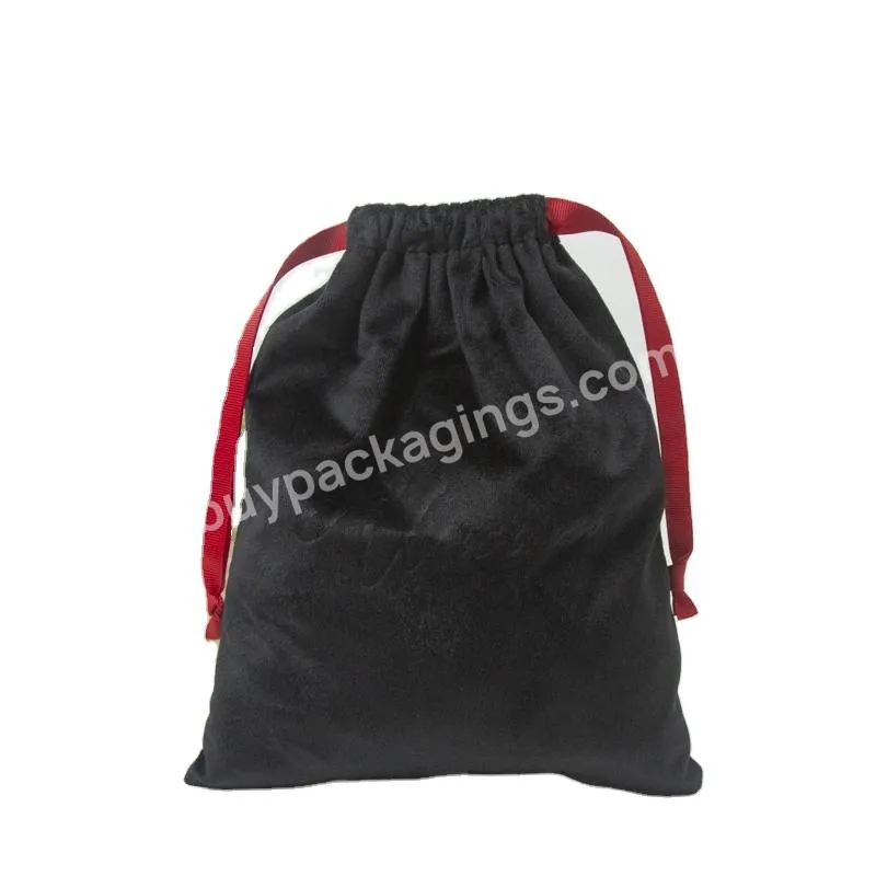 Customized Black Gift Bags Velvet Cosmetic Craft Container Drawstring Bag With Logo