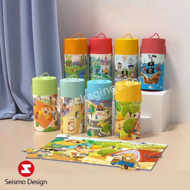 Customized Logo Cylinder Packaging Box Round Shaped Cardboard Paper Tube For Children Toy With Rope Handle