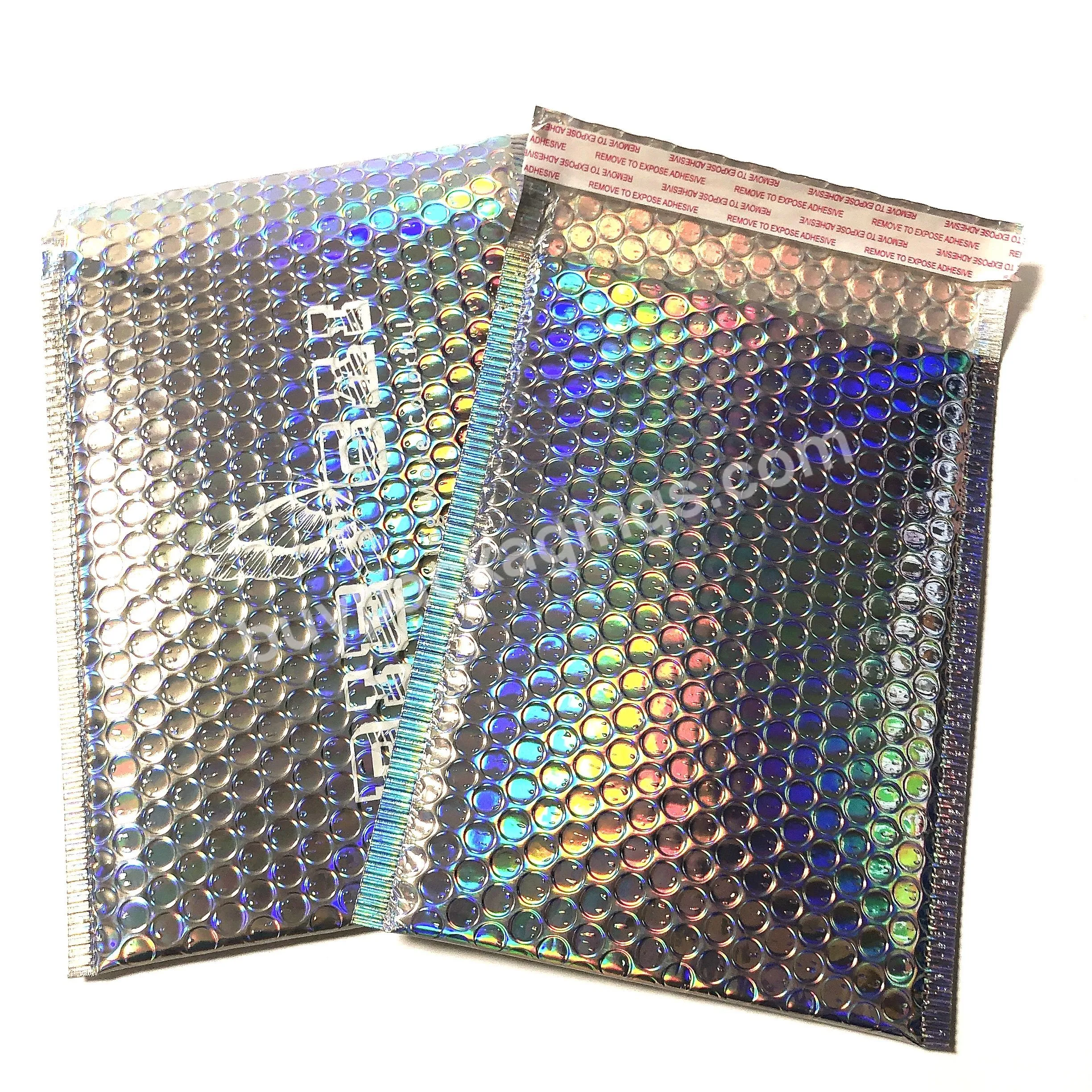 Customized Logo Packaging Bubble Envelope Holographic Bubble Mailers Self Seal Padded Envelopes Bags - Buy Holographic Bubble Mailers,Customised Logo Packaging,Bubble Envelope Holographic.