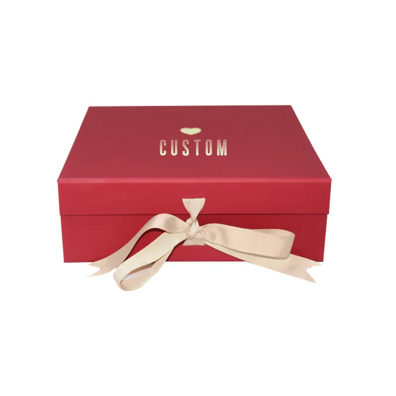 Customized Logo Red Color A4 Deep Gift Hamper Folding Boxes Packaging with Magnetic Lids