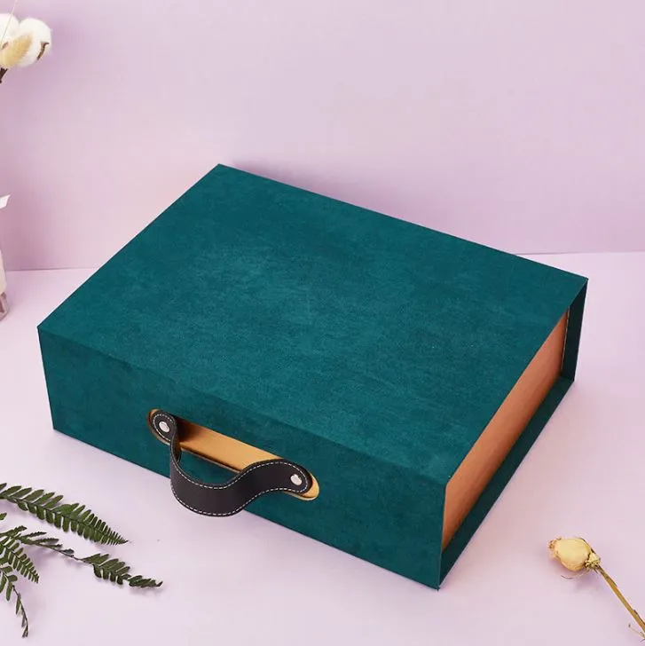 Customized luxury Velvet suitcase baby gift packaging box Decorative Suitcase Shaped Gift Cardboard Boxes with handle