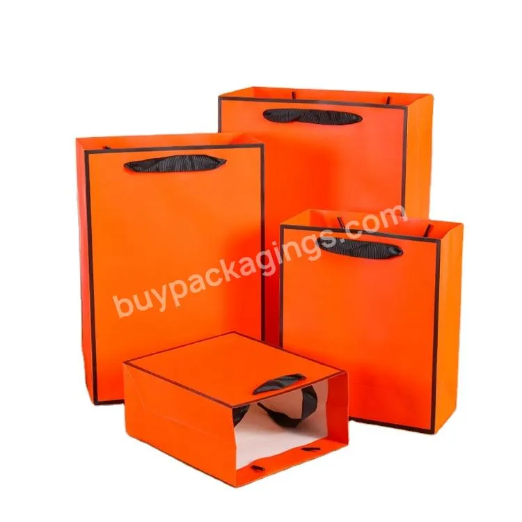 Customized Orange Gift Paper Bag Clothing Packaging Clothes Paper Bag Aritzia