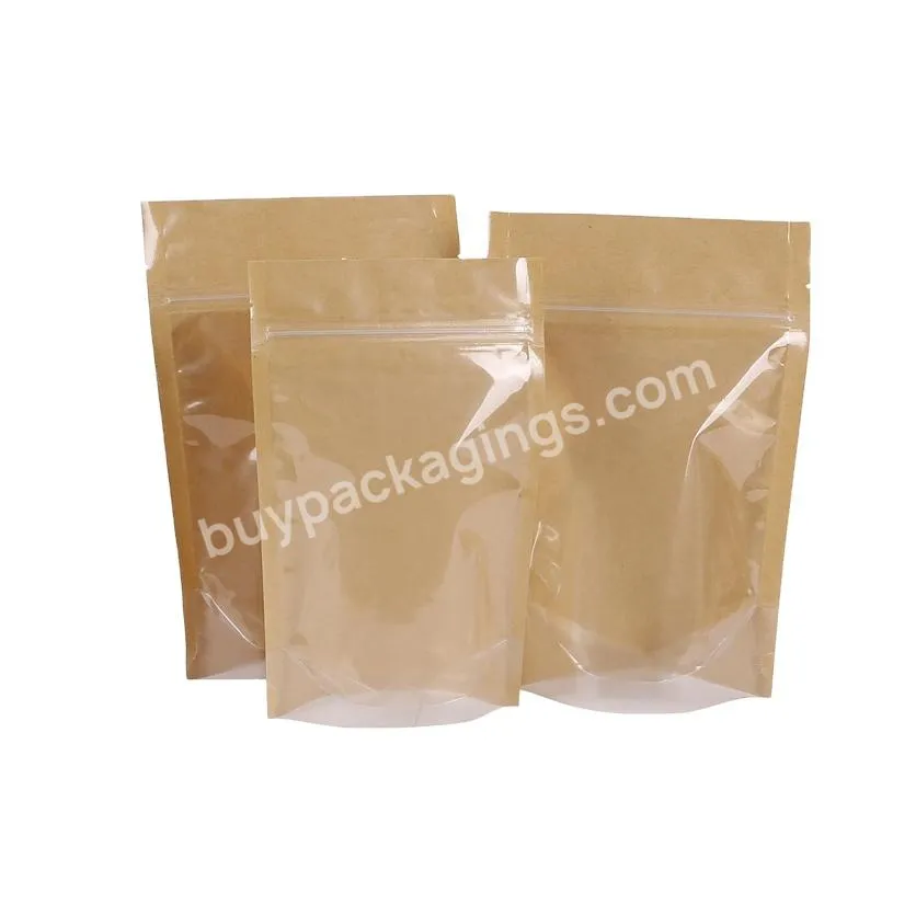Customized Size And Printing Half Transparent Half Kraft Paper Stand Up Zipper Bag - Buy Brown Kraft Paper Bags,Kraft Paper Bag Small,Kraft Window Paper Bag.
