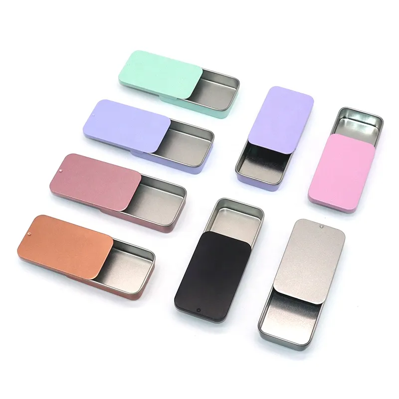 Design Empty Rectangle Mint Cosmetic Brow Soap Lip Balm Slide Tin Box Packaging Small Custom Wholesale Metal Tin Case