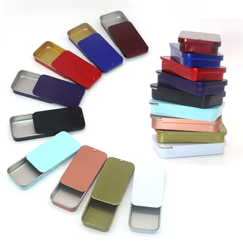 Empty Solid Perfume Lip Balm Metal Slide Tin Cosmetic Containers Small Sliding Lid Mint Candy Sweet Sliding Tin Box