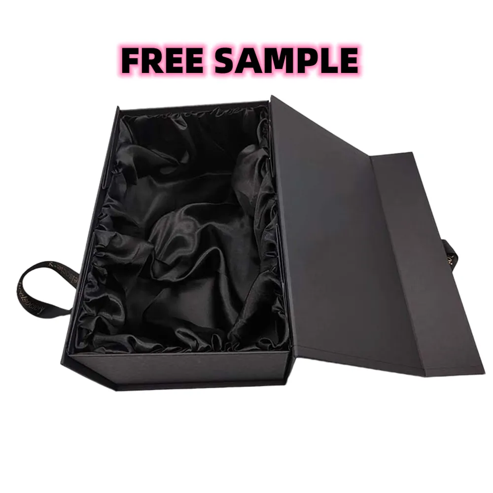 Factory Custom Black Rigid Cardboard Flat Luxury Magnetic Large Folding Paper Gift Box With Ribbon