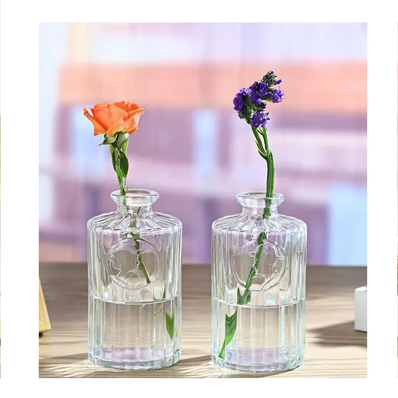 Factory Sale  Popular Character Embossed Two Design Home Office Table Decoration Creative Glass Vase
