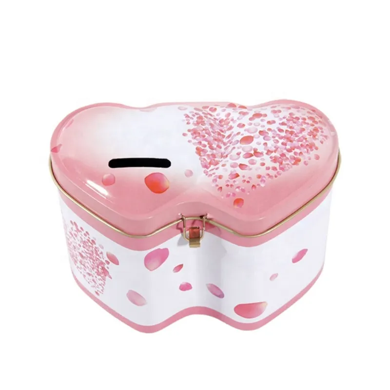 factory wholesale metal tin packing small coin money saving collectable tin box heart shaped custom tin cans container
